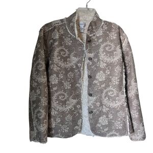 NWT Chico's Taupe Tiberon Embroidered Paisley Jacket Sherpa Faux Lining 2 Large